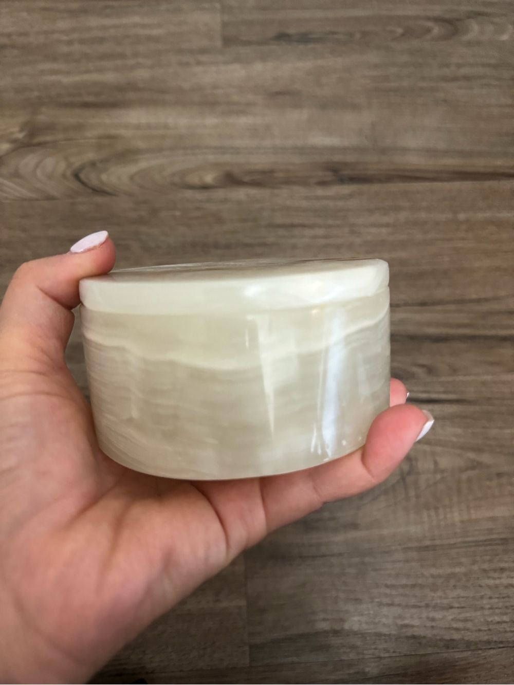 Alabaster trinket dish with lid cream color